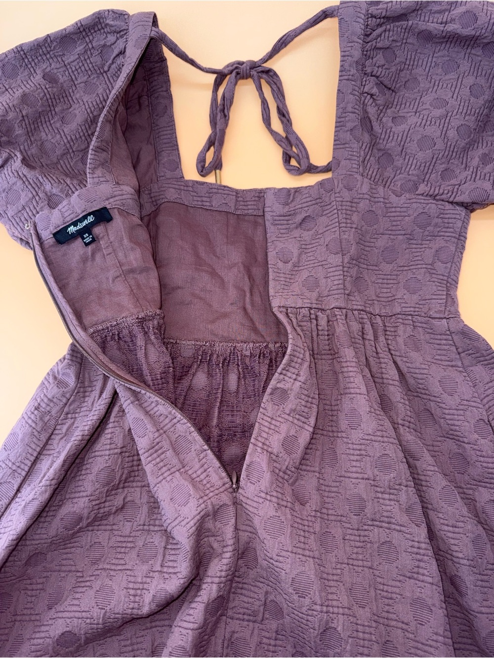 Madewell Mauve Floral Quilted Puff-Sleeve Square-Neck Mini Dress‎ - Picture 7 of 11